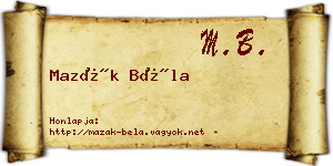 Mazák Béla névjegykártya