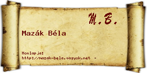 Mazák Béla névjegykártya